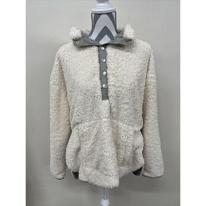 Carbon 2 Cobalt Sherpa Fleece Jacket Medium Cream 1/4 Snap Pullover Sweater Men